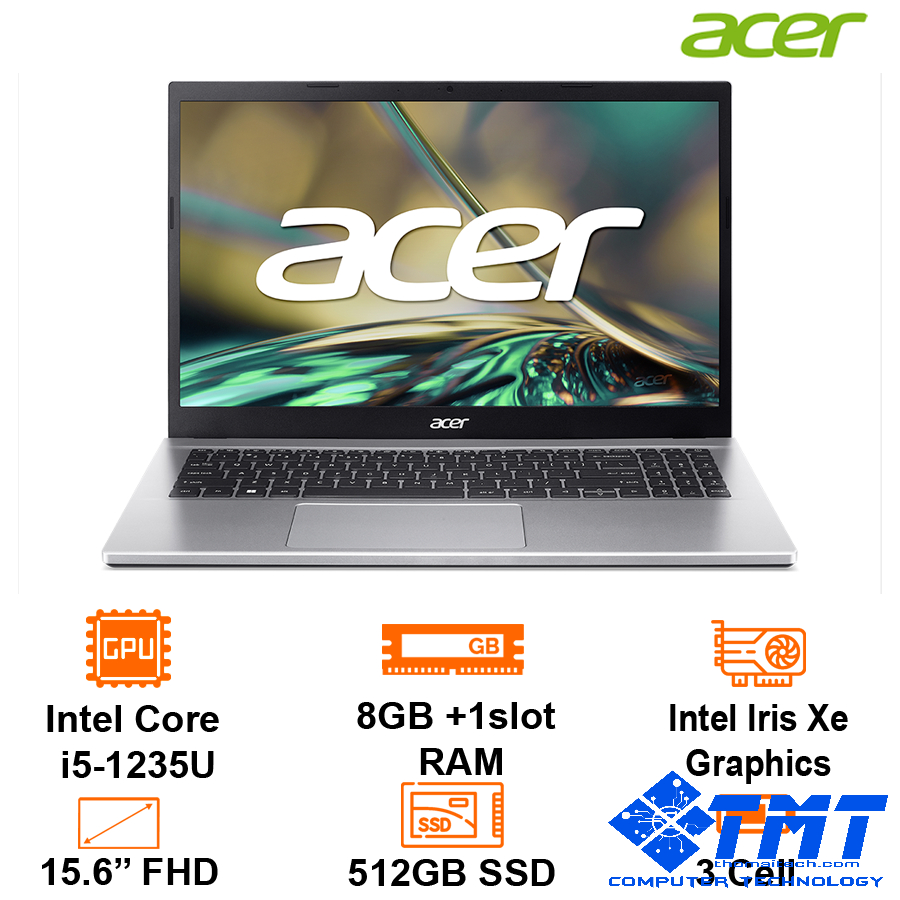 Laptop Acer Aspire 3 A315-59-51X8 /Bạc /15.6 FHD/I5/1235U/8GB/1slot, 512GB SSD/1 M.2/1 HDD/ Wifi5/BT4.2/ Polyc/ Win11H/1Y (NX.K6TSV.00F)