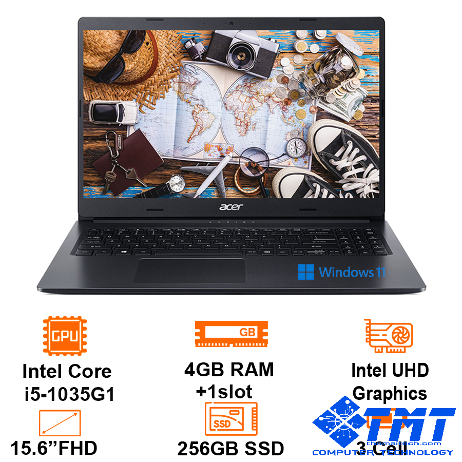 Laptop Acer Aspire 3 A315-56-58EG Đen 15.6 FHD I5/1035G1 4GB O/ 256GB SSD 